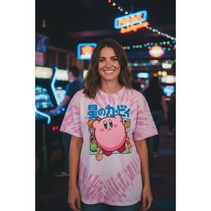 Women's Kirby Tie Dye Graphic Tee Pink Blue Japanese Nintendo HAL Lab Size L